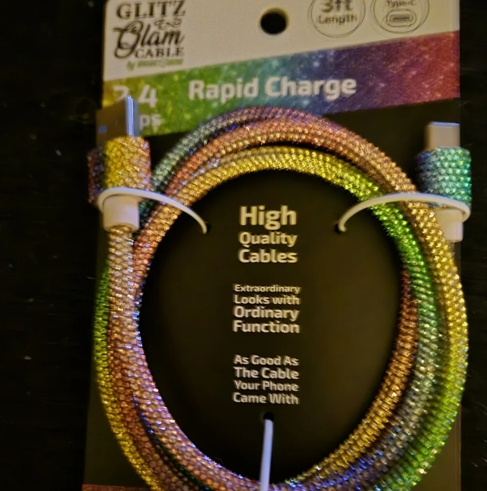 BLING RAPID CHARGE GLITZ & GLAM 3FT CHARGING CABLE USB TYPE C hp🔥🔥🔥